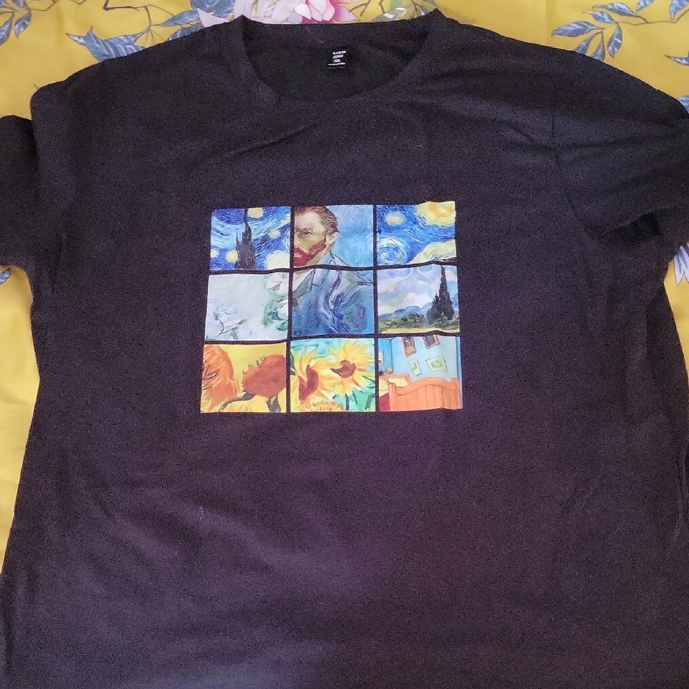 Black T-Shirt with Van Gogh Art Print